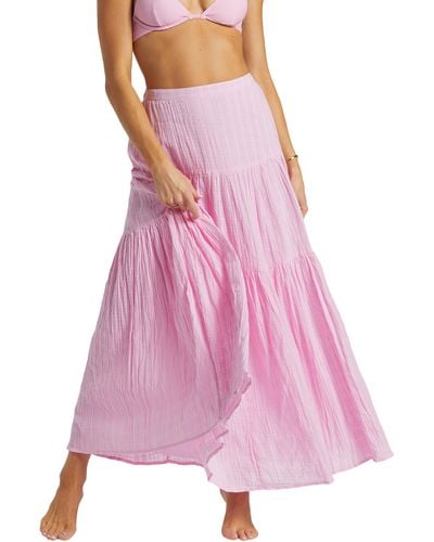 Billabong Sol Tiered Cotton Maxi Skirt - Pink