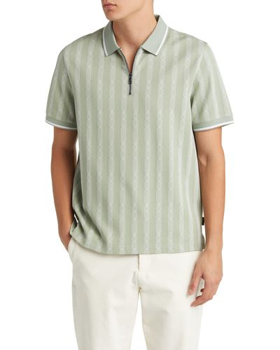 Ted Baker Icken Regular Fit Cable Stripe Jacquard Zip Polo - Green