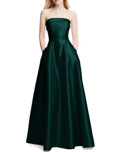 Alfred Sung Strapless Cuff Satin Gown - Green