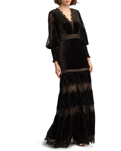 Tadashi Shoji Lace-embellished Long-sleeve Dress - Black