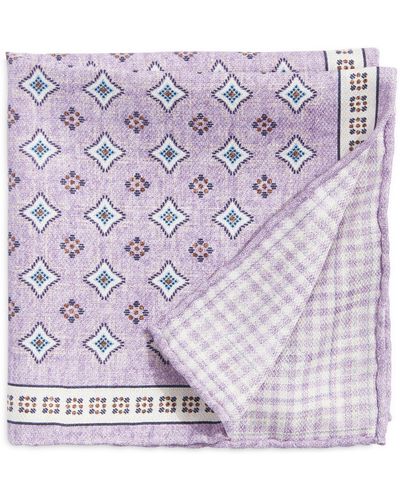 Edward Armah Neat & Check Prints Reversible Silk Pocket Square - Purple