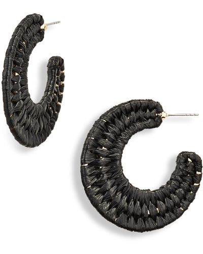 Nordstrom Woven Raffia Hoop Earrings - Black