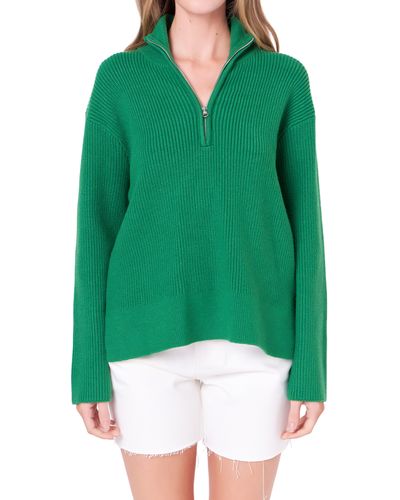 English Factory Half Zip Rib Sweater - Green