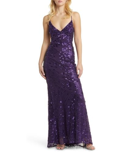 Lulus Photo Finish Sequin High-low Maxi Dress - Purple