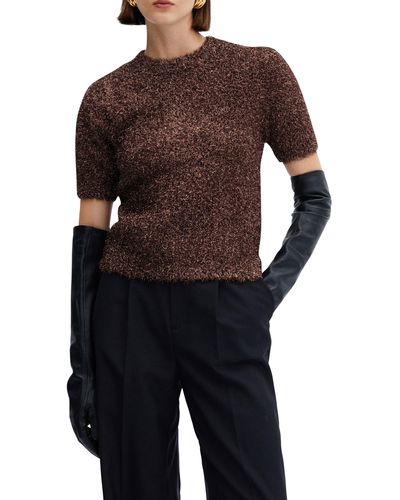 Mango Metallic Short Sleeve Sweater - Black