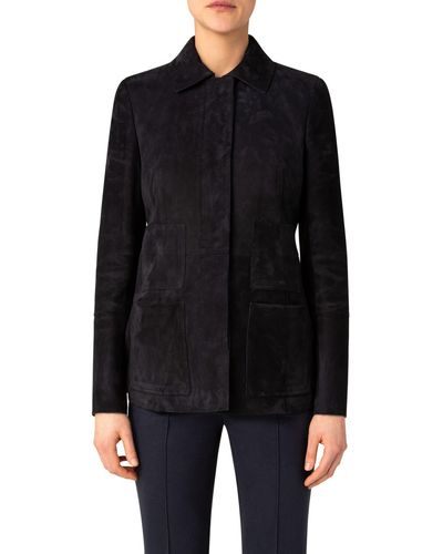 Akris Edelle Fitted Suede Jacket - Black