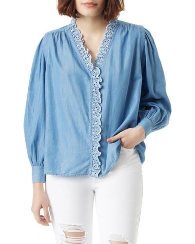 Sam Edelman Briar Eyelet Trim Cotton Blend Button-up Shirt - Blue