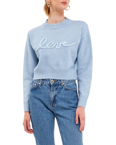 Endless Rose Love Chenille Sweater - Blue