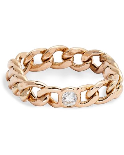 Zoe Chicco Diamond Medium Curb Chain Ring - Metallic