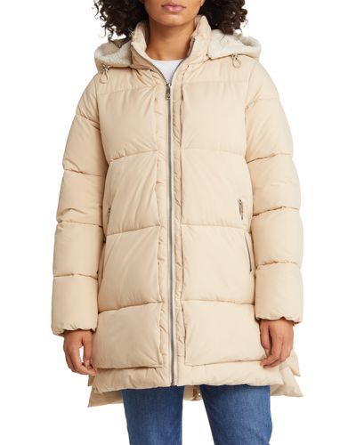 Sam Edelman Puffer Jacket With Removable Faux Shearling Trim - Natural