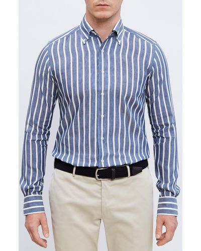Emanuel Berg Stripe Cotton & Lyocell Button-down Shirt - Blue