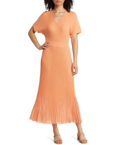 Misook Rib Knit A-line Dress - Orange