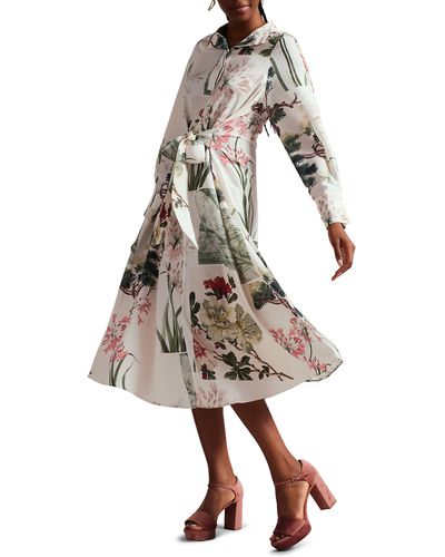 Ted Baker Ttayla Floral Long Sleeve Belted Shirtdress - White