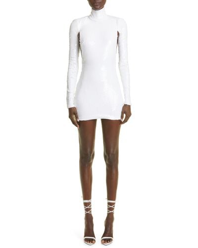 LAQUAN SMITH Long Sleeve Sequin Minidress - White