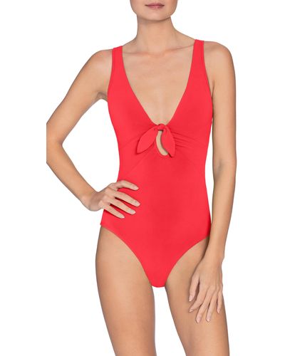 Robin Piccone Ava Plunge Underwire One-piece Swimsuit - Red