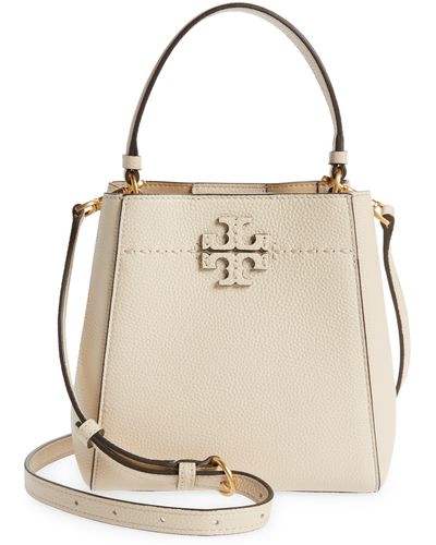 Tory Burch Mcgraw Small Leather Bucket Bag - Natural