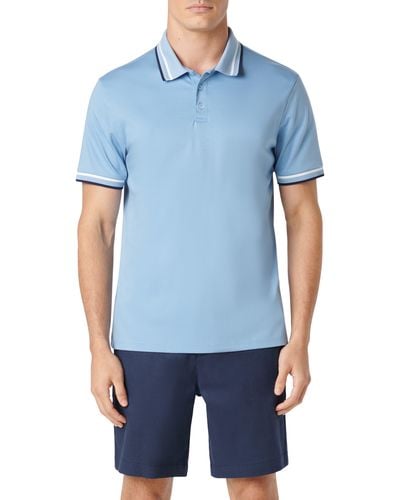 Bugatchi Tipped Short Sleeve Cotton Polo - Blue