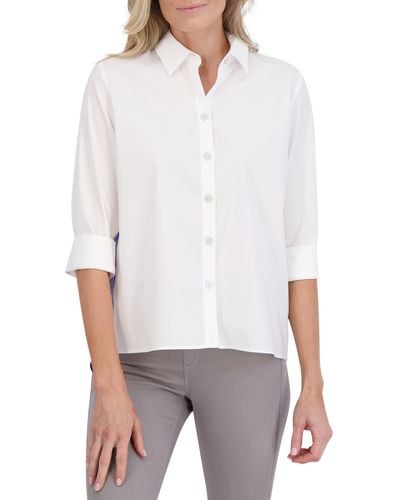 Foxcroft Kelly Colorblock Cotton Blend Button-up Shirt - White
