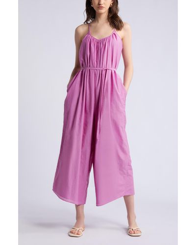Nordstrom Strappy Tie Waist Cotton & Silk Jumpsuit - Pink
