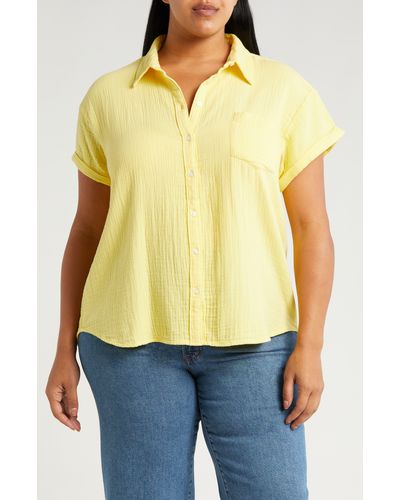Caslon Caslon(r) Cotton Gauze Camp Shirt - Yellow