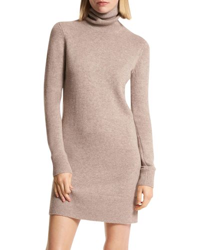 Michael Kors Kaia Turtleneck Long Sleeve Cashmere Sweater Dress - Brown