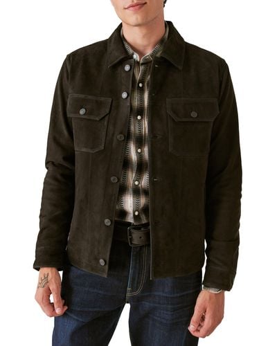 Lucky Brand Suede Military Shirt Jacket - Black