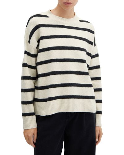 Mango Stripe Crewneck Sweater - Gray
