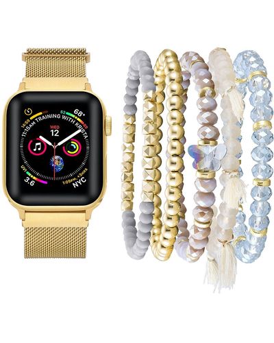 The Posh Tech Beaded Bracelet & Mesh Apple Watch® Watchband Set - Black