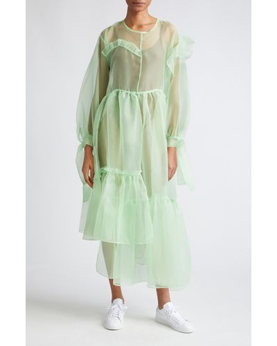 KkCo Nine Twenty-seven Asymmetrical Ruffle Sheer Organza Dress - Green
