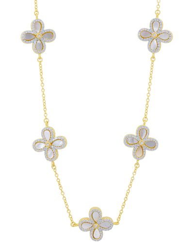 Freida Rothman Blossoming Brilliance Mother-of-pearl Clover Station Necklace - White