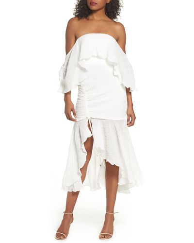 C/meo Collective Sacrifices Ruched Off The Shoulder Dress - White