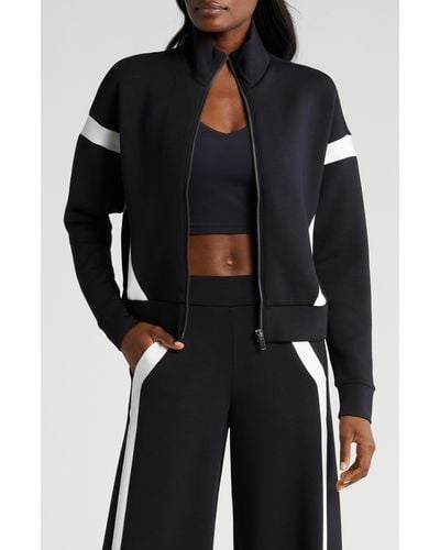 Spanx Women's Drape Front Jacket XS Faux Leather Ponte Stretch Black NWT  50176R
