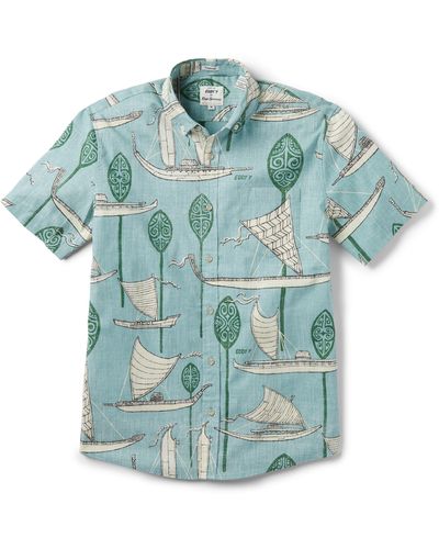 Reyn Spooner X Eddy Y South Pacific Voyagers Short Sleeve Button-down Shirt - Blue