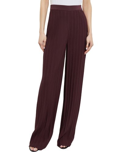 Misook Ribbed Wide Leg Pants - Red