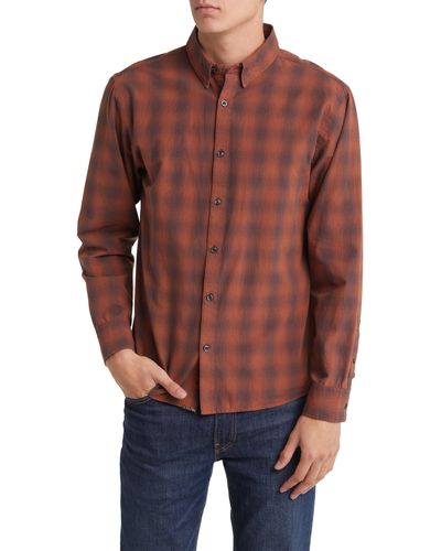 Billy Reid Tuscumbia Shadow Plaid Regular Fit Cotton Button-up Shirt - Brown