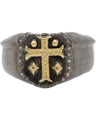 Armenta Cross Shield Signet Ring - Metallic