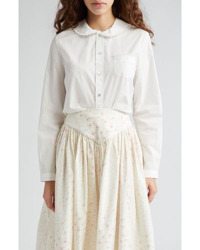Sandy Liang Wembley Lace Trim Cotton Poplin Button-up Shirt - White