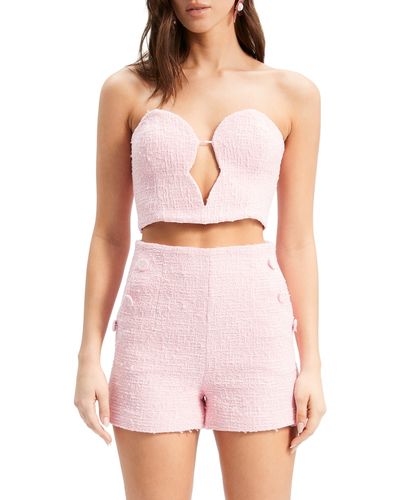 Bardot Eleni Cutout Strapless Tweed Corset Crop Top - Pink