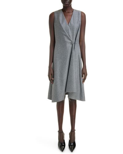 Givenchy Asymmetric Button Sleeveless Virgin Wool Dress - Gray
