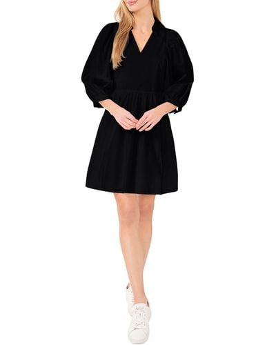 Cece Elbow Sleeve Stretch Cotton Dress - Black