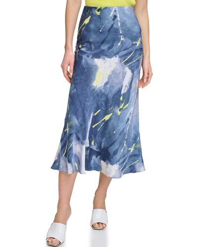 DKNY Printed Satin Midi Skirt - Blue