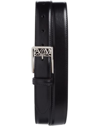 Alexander McQueen Seal Buckle Leather Belt - Black