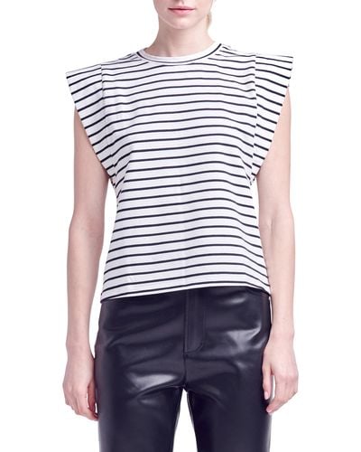 English Factory Stripe Extended Shoulder T-shirt - White