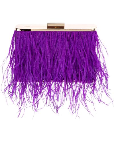 OLGA BERG Ostrich Feather Embellished Clutch - Purple