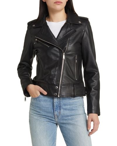 Sam Edelman Lambskin Leather Moto Jacket - Black