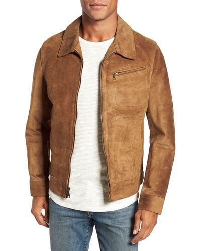 Schott Nyc Unlined Rough Out Oiled Cowhide Trucker Jacket - Brown
