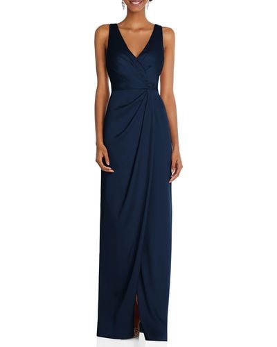 After Six Sleeveless Satin Faux Wrap Gown - Blue