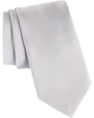 David Donahue Stripe Silk Tie - White