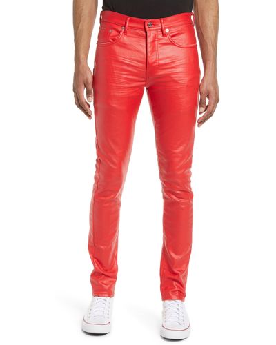 Purple Brand Purple Coated Faux Leather Slim Fit Jeans - Red
