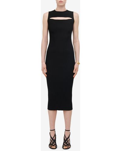 Alexander McQueen Slash Cutout Sleeveless Rib Dress - Black